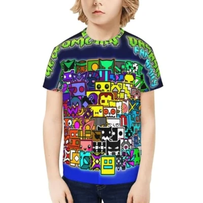 Image of Geometry Gaming Dash Unisex Teens T Shirts 3D Printed Fashion Youth Shirt Tees for Boys Girls XS Black
