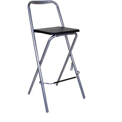 Image of marko Furniture Kempsey Folding Wooden Bar Stool Chair Breakfast Kitchen Seating Silver Frame Seat Home (Single Black)