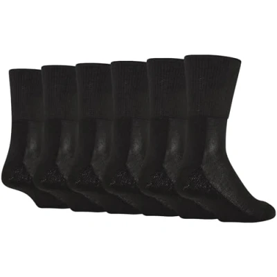 Image of Soxy 6 Pack Unisex Extra Wide Bamboo Diabetic Sock Loose Top Comfort Thick Cushioned Foot Organic Cotton Socks (Black, 11)