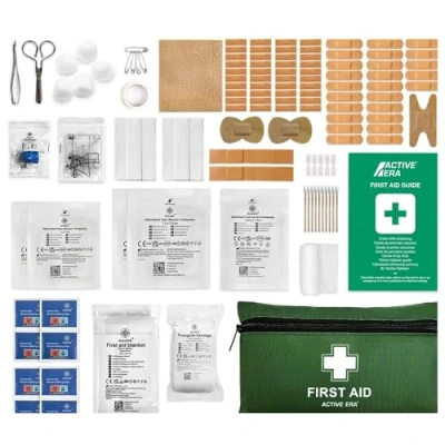 Image of 220 Piece Premium First Aid Kit Bag Includes Eyewash, 2 x Cold (Ice) Packs and Emergency Blanket for Home, Office, Car, Caravan, Workplace, Travel Sports (Green) (First Kit, 120 Piece)