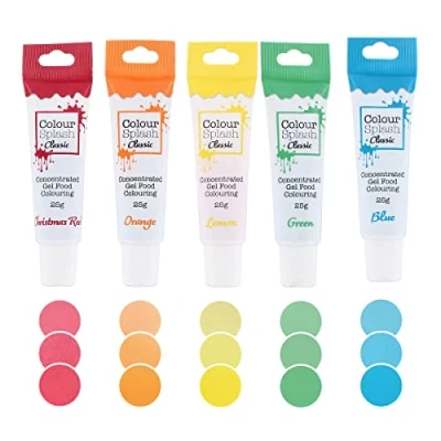 Image of Colour Splash Food Colouring Gels, Rainbow Brights 5 Pack, Highly Concentrated Easy to Use Squeezy Tubes, Transform Plain Cakes Into Bright, Eye Catching Creations Mulitpack
