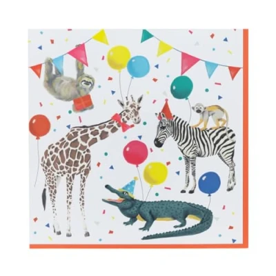 Image of Talking Tables 20 x Safari Animal Themed Paper Napkins for Girls &amp; Boys Birthday or Baby Shower Kids Party Serviettes, Picnic, Disposable, Recycled Eco Choice, Madagascar 33cm