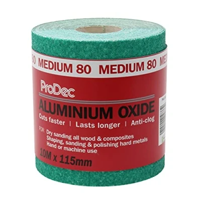 Image of ProDec 10m Roll 80 Grit Medium Grade Green Aluminium Oxide Abrasive Sanding Paper for Wood, Paint, Plaster, Filler, Metal and More, 115mm Wide Sandpaper Compatible with Machine Sanders