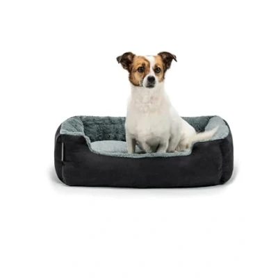 Image of dog bed pillow basket with reversible cushion colour grey/black size M