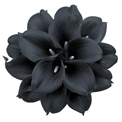 Image of Huahuashijie 15 Pcs Real Touch Calla Lily Artificial Flowers Wedding Bridal Bouquet Home Décor Party (Black)