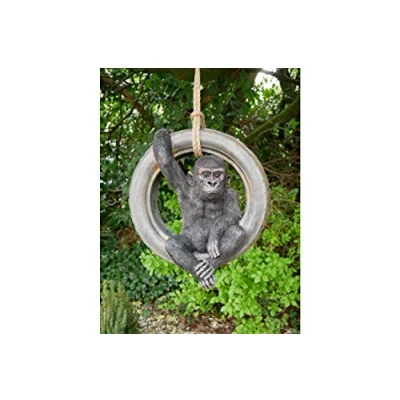 Image of Casadomu Gorilla On Tyre Swing Monkey Garden Hanging Rope Tree Ornament Resin Outdoor Ape