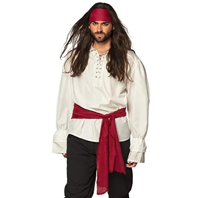 Image of Boland Piraten 74125 Pirate Set, Headband and Sash, Bordeaux, for Adults, Headscarf, Belt, Buccaneer, Fancy Dress, Theme Party, Halloween, Carnival, Solid, Standard Size