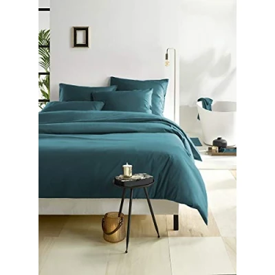 Image of De Witte Lietaer Olivia Quality Satin Combed Cotton Duvet Cover Set, Duck Egg Green/Lake Green, 260 x 240 cm + 2 Pillowcases