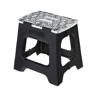 Image of VIGAR Compact Folding Step Stool 32 cm with Handles, Polypropylene, Rococco Black