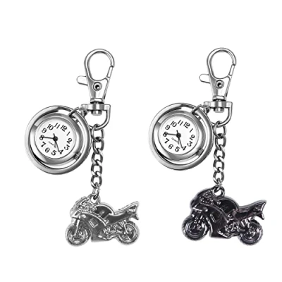 Image of JewelryWe Novelty Pocket Watch Classic Key Chain Steampunk Fob Half Hunter Motorcycle Pendant Quartz Necklace, for Xmas Christmas