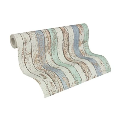 Image of A.S. Création Wood Wallpaper Elements Non Woven 10.05 m x 0.53 White Brown Blue Made in Germany 959141 95914 1