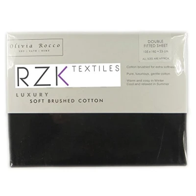 Image of Olivia Rocco Plain Dyed Flannelette Fitted Sheet, 160 GSM 100% Pure Cotton Bed Sheet (Pillowcases, Black)