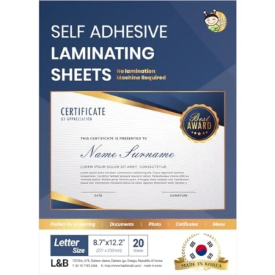 Image of No Heat Laminating Sheets Self Sealing A4 Size, (23 x 30 cm), 20 Sheets, 100 Micron Thickness, Machine Adhesive [Letter Size] by HA SHI