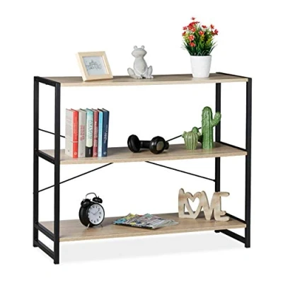 Image of Relaxdays Shelving Unit, Industrial Storage Design, Bookcase With 3 Shelves,HWD: 80x95x35 cm, PB/Metal, Brown/Black