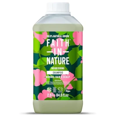 Image of Faith In Nature Natural Wild Rose Shampoo, Nourishing for Normal Hair &amp; Scalp, Vegan Cruelty Free, No SLS, Silicones or Parabens, 2.5L Refill