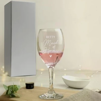 Image of Custom Personalised Maid of Honour Wine Glass for Weddings, Hen Parties, Celebrations