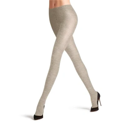 Image of FALKE Women&#039;s Family Rib W TI Cotton Plain 1 Pair Tights, Beige (Linen Melange 4541), S