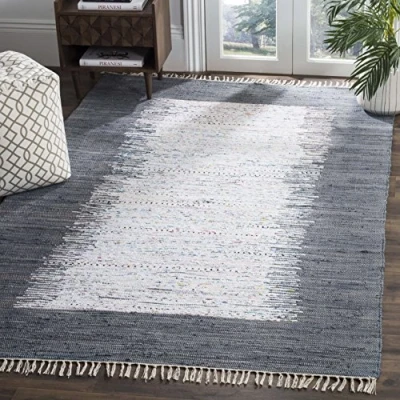 Image of SAFAVIEH Modern Rug for Living Room, Dining Bedroom Montauk Collection, Short Pile, in Ivory and Grey, 152 X 244 cm