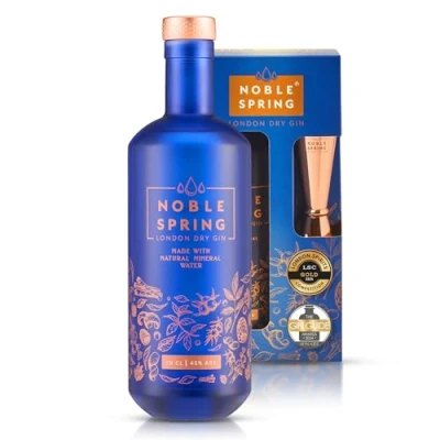Image of Noble Spring London Dry Gin Gift Set 70cl &amp; Jigger (45% ABV) Award Winning made with Natural Yorkshire Mineral Water Beautifully Presented Premium for Lovers