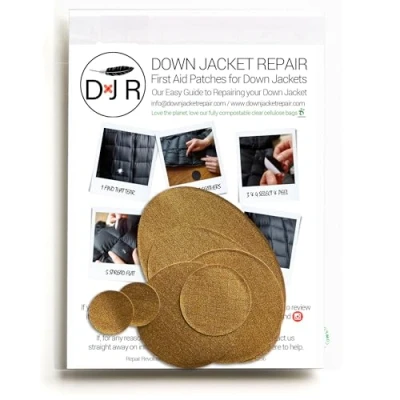 Image of Down Jacket Repair Patches: Easy to Use, Pre Cut, Self Adhesive, Waterproof, Tear Resistant Ripstop Nylon Fabric for Repairing Clothing, Sleeping Bags, Tents, Outdoor Gear Gold