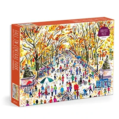 Image of Galison 9780735380202 Michael Storrings Fall 1000 Piece Puzzle Fun and Challenging Activity with Bright Bold Artwork of Central Park During Autumn for Adults Families, Multicoloured