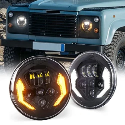 Image of MOVOTOR 7 Inch Led Headlight, Defender Headlights with White DRL Amber Turn Signal Hi/Lo Beam Round Compatible 90 110 Jeep Wrangler JK JKU TJ CJ Hummer Miata mx5 mk1