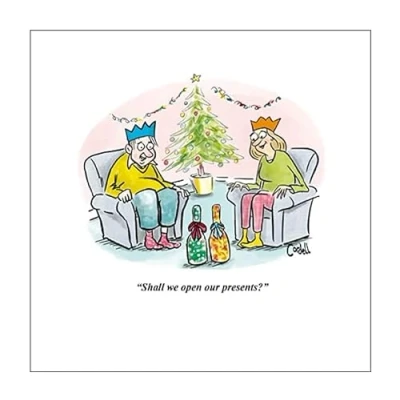 Image of Woodmansterne Funny Open Christmas Greeting Card Morning Our Presents From The Cordell Cartoons Range Suitable For Him / Her