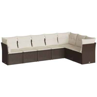 Image of vidaXL 7 Piece Garden Sofa Set with Cushions Brown Poly Rattan
