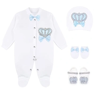Image of Lilax Baby Boy Newborn Crown Jewels Layette 4 Piece Gift Set 0 3 Months, Blue, 6 Months