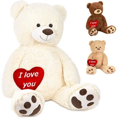 Image of BRUBAKER XXL Teddy Bear 40 Inches (100 Cm) White With an I Love You Heart Soft Toy Cuddly