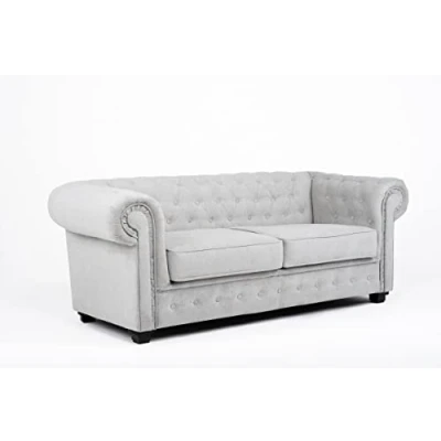Image of Chesterfield Style Corner Sofa Set 3+2 Seater Armchair Light Grey Fabric (3 Seater)