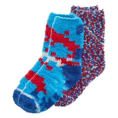 Image of WS AW23 Boys 2 Pairs Fluffy Snuggle &amp; Popcorn Socks Cosy Bed Non Slip Pixel Designs Blue 9 12