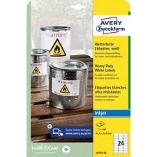 Image of AVERY Zweckform J4778 10 Weatherproof Film Labels Inkjet (480 Stickers, 45.7 x 21.2 mm on A4, Extremely Strong Self Adhesive, Waterproof, Durable, Printable Outdoor Adhesive Film), Sheets, White