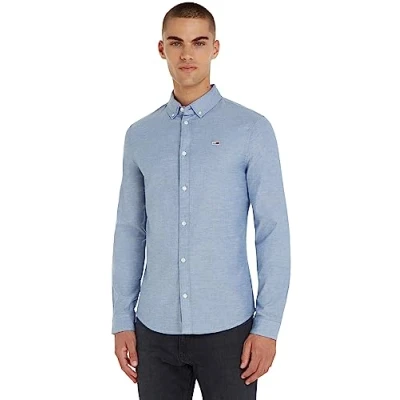 Image of Tommy Jeans Men&#039;s Tjm Slim Stretch Oxford Shirt Dm0dm09594 T Shirt, Twilight Navy, M