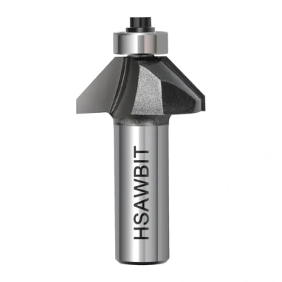 Image of hsawbit Self Guided Chamfer Router Cutter Bit, 1/2 Inch Shank, 12.7mm Bevel Length and 9mm Cutting Height, 45 Degree V Groove Two Flute Tungsten Carbide Tipped