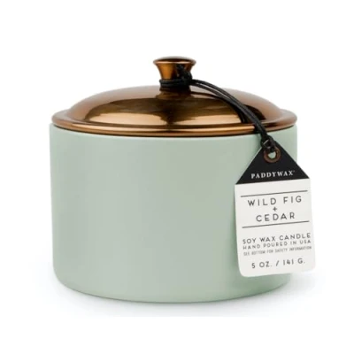 Image of Paddywax Scented Candles Minimalist Hygge Range Luxury Candle in Matte Ceramic Container with Lid, 141g, Wild Fig + Cedar
