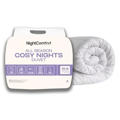 Image of Night Comfort Cosy Nights 10.5 Tog Anti Allergy Single Duvet Breathable Premium Microfibre Cover with Lightweight Hypoallergenic Hollowfibre Filling Bedding Quilt (200cmx135cm, White)