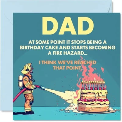 Image of Rude Dad Birthday Card Fire Hazard Funny Happy for from Son Daughter, 145mm Joke Humour Bday Greeting Cards