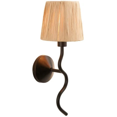 Image of Endon Collection Wriggle Wall Lamp with Shade Matt Black, Natural Raffia, 1x E14