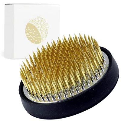 Image of Wazakura 2.4&quot; (61mm) Round Brass Ikebana Kenzan Flower Pin Frog Made In Japan, Japanese Floral Arrangement Tool Holder for Vase and Container