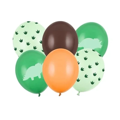 Image of Triceratops Dinosaur Balloons, 30 cm, Set of 6, Latex Green Paws, 6 Pieces, Orange