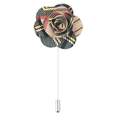 Image of DQT Mens Lapel Pin Tartan Plaid Formal Wedding Suit Beige