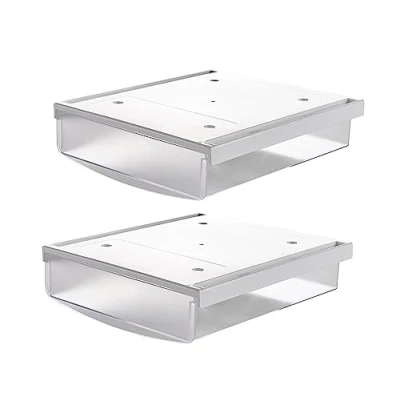 Image of TUKA i AKUT 2X 1.7L Under Desk Drawer 24x21x8cm, Self Adhesive Tray Hidden Underbench Storage Drawer, Organizer Box Utensils Table, 2er Frosted Translucent TKD8608