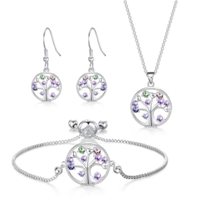 Image of Philip Jones Silver Plated Chakra Tree of Life Set Created with Zircondia® Crystals