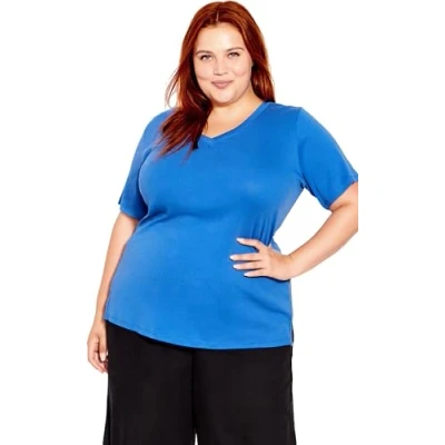 Image of EVANS Women&#039;s Plus Size Top V Neck Ess E Blouse, Indigo Blue, 24