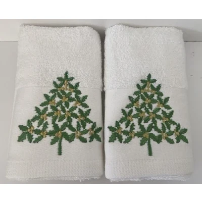 Image of le chateau 2 x Tree Design Guest Towels in White 30cm 50cm Ideal for the Festive Season
