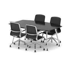 Image of High Gloss 1800mm Writable Boardroom Table Black + 4 Executive Chairs