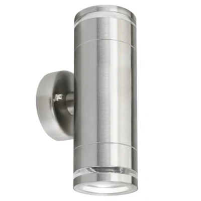 Image of Long Life Lamp Company Cylindrical Garden Wall Light Up Down Outdoor Lights IP65 Stainless Steel Clear Ring Diffusers ZLC375 LED GU10 5w Warm