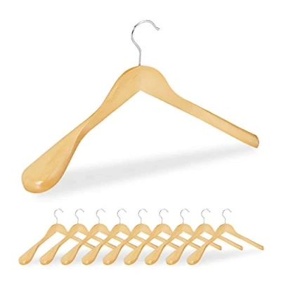 Image of Relaxdays Suit Hangers Set of 10, Wide Shoulders, 360 Swivel Hooks, Jackets, Wooden Coat Holders, Natural