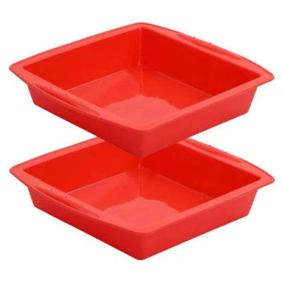 Image of Litinliv 2PCS Silicone Cake Tins for Baking, Moulds, Bakeware, Square Cake, Quick Release Mould Reusable Baking Cakes, Cooking, Barbecues 26 x 24 6 CM